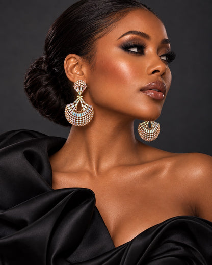 AB Crystal Fan Chandelier Statement Earrings – Gold or Silver