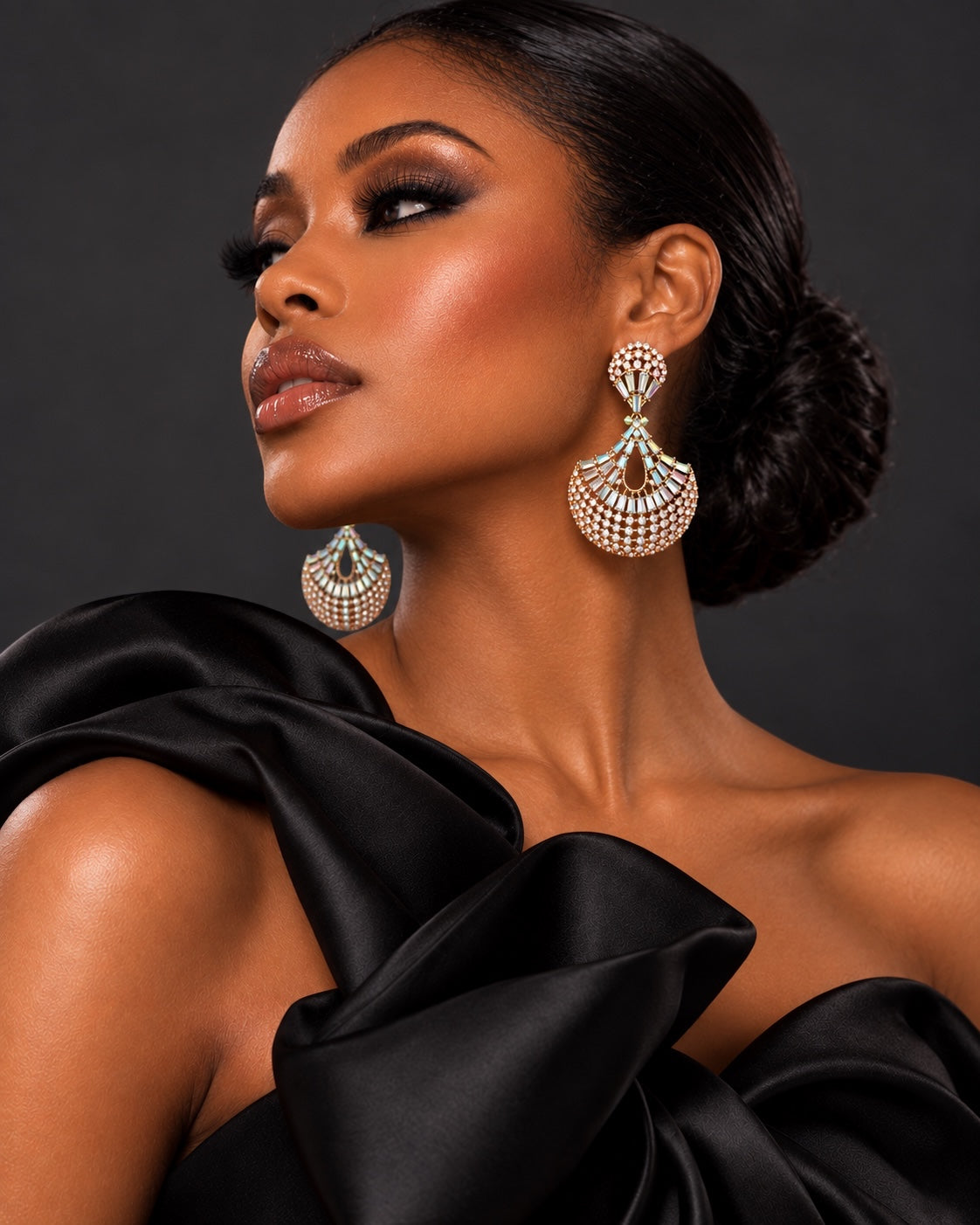 AB Crystal Fan Chandelier Statement Earrings – Gold or Silver Fatisha Boutique