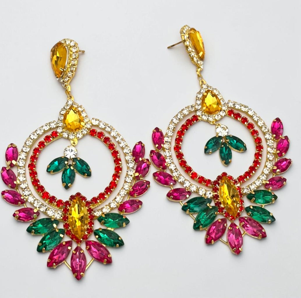 Luxury Multicolour Rhinestone Teardrop Earrings – Glam Statement Studs