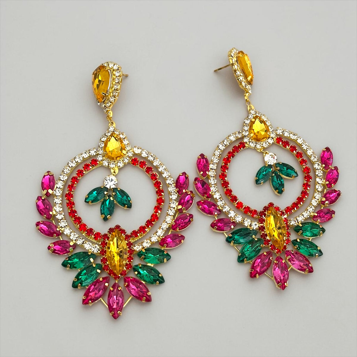 Luxury Multicolour Rhinestone Teardrop Earrings – Glam Statement Studs Fatisha Boutique