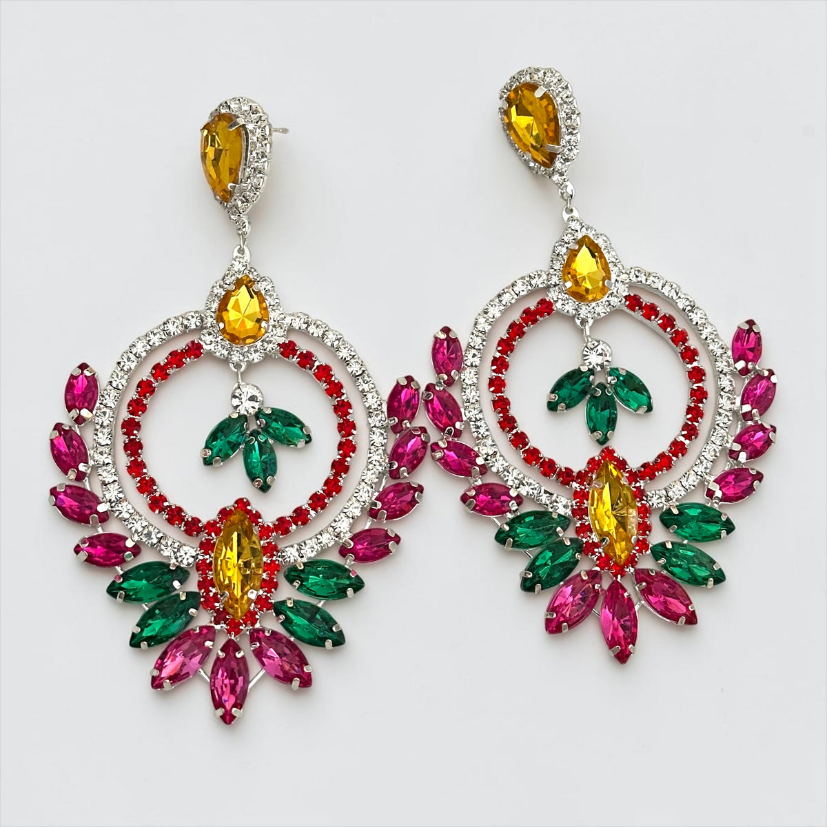 Luxury Multicolour Rhinestone Teardrop Earrings – Glam Statement Studs Fatisha Boutique