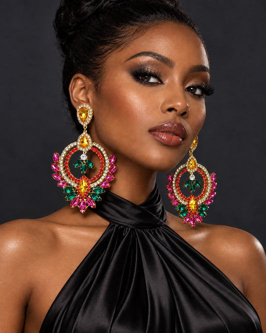 Luxury Multicolour Rhinestone Teardrop Earrings – Glam Statement Studs - Fatisha Boutique