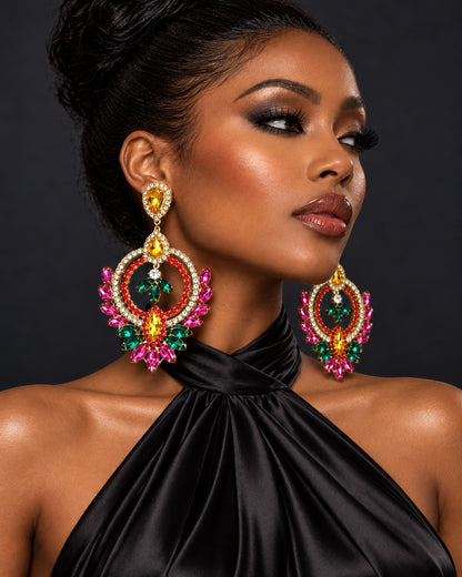 Luxury Multicolour Rhinestone Teardrop Earrings – Glam Statement Studs