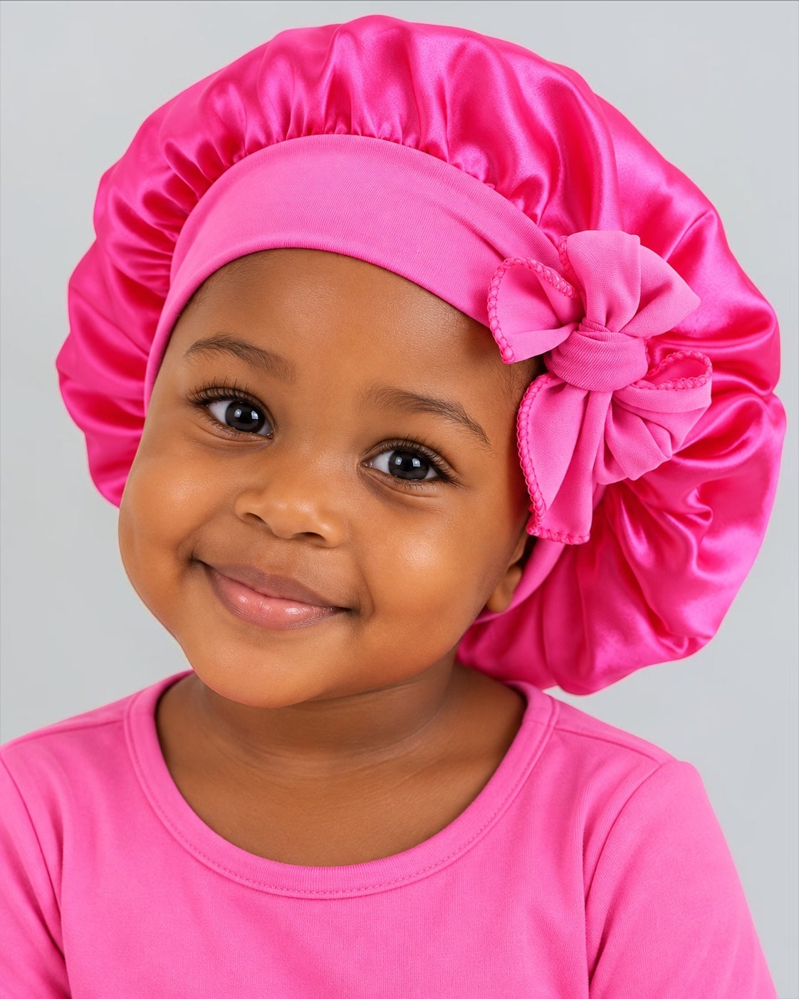 Kids satin bonnet cap with elasticated edge and adjustable front tie bow for ages 1 to 3 years Fatisha Boutique