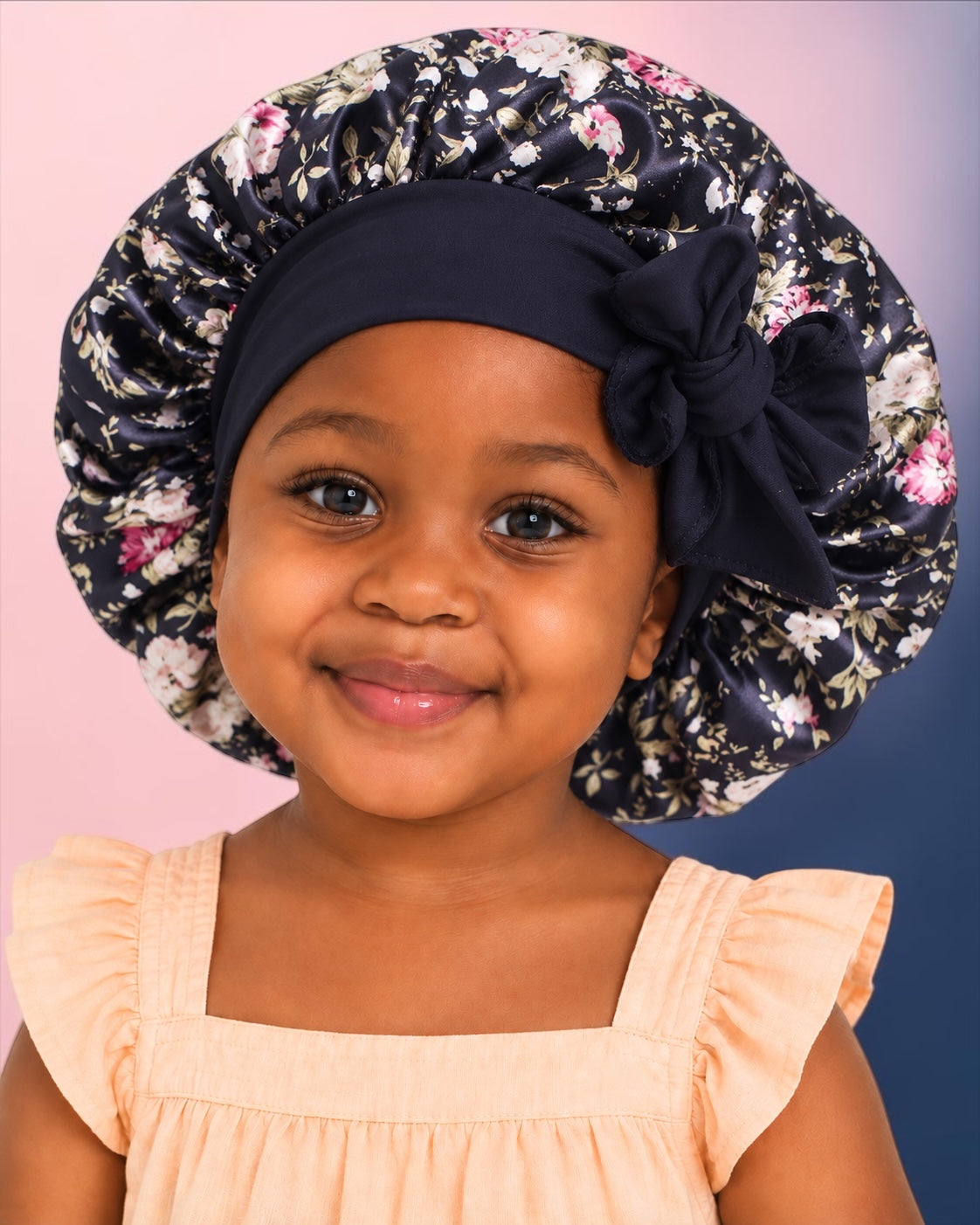 Bonnet en satin de soie avec nœud pour enfants | Bonnet de nuit floral pour filles – Protection capillaire pour cheveux bouclés et lisses Fatisha Boutique
