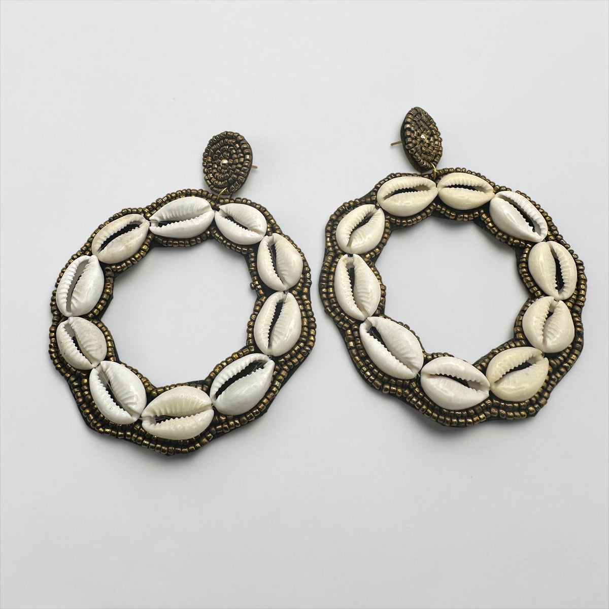 Handmade African Cowrie Shell Hoop Statement Earrings - Fatisha Boutique Fatisha Boutique