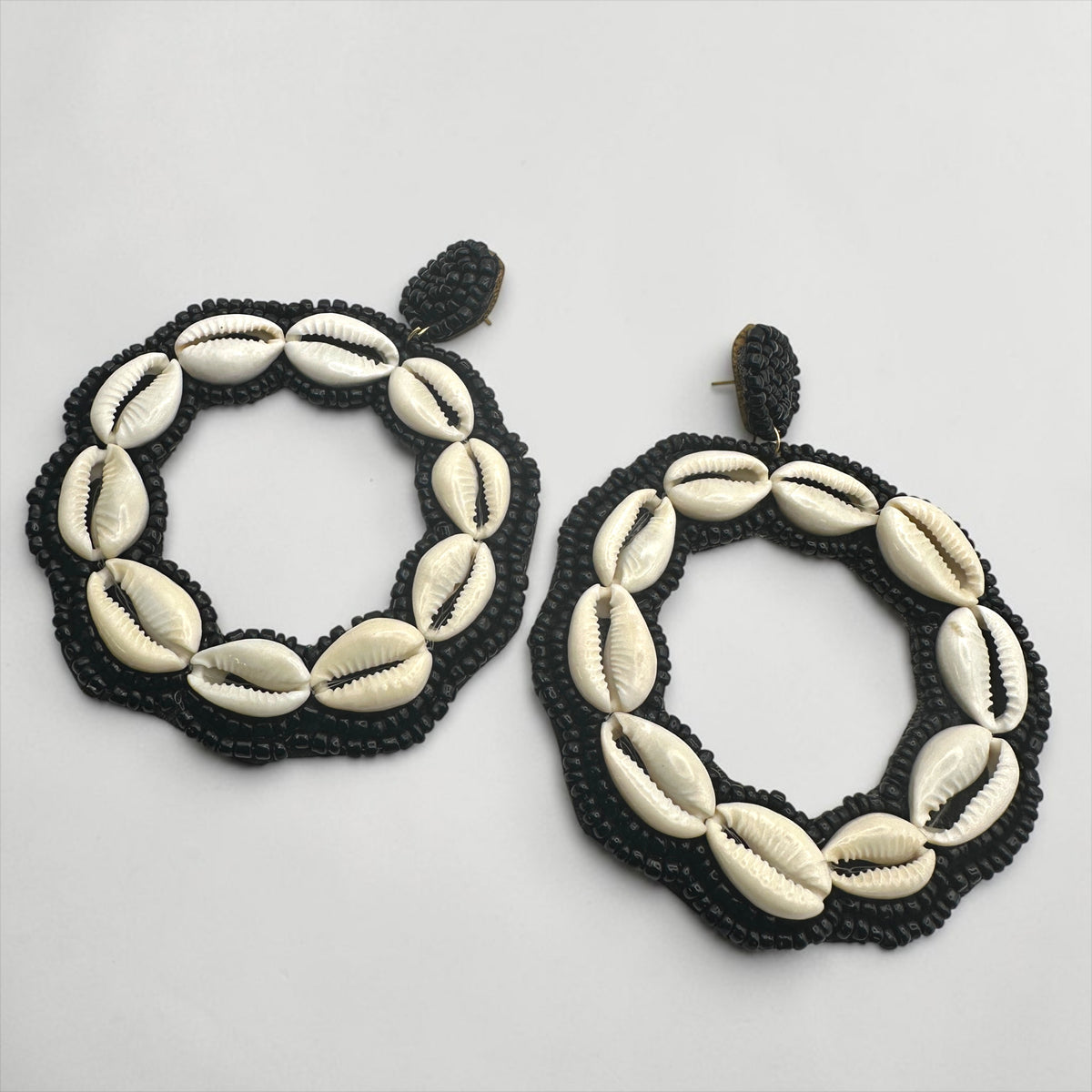 Black Handmade African Cowrie Shell Hoop Statement Earrings - Fatisha Boutique Fatisha Boutique