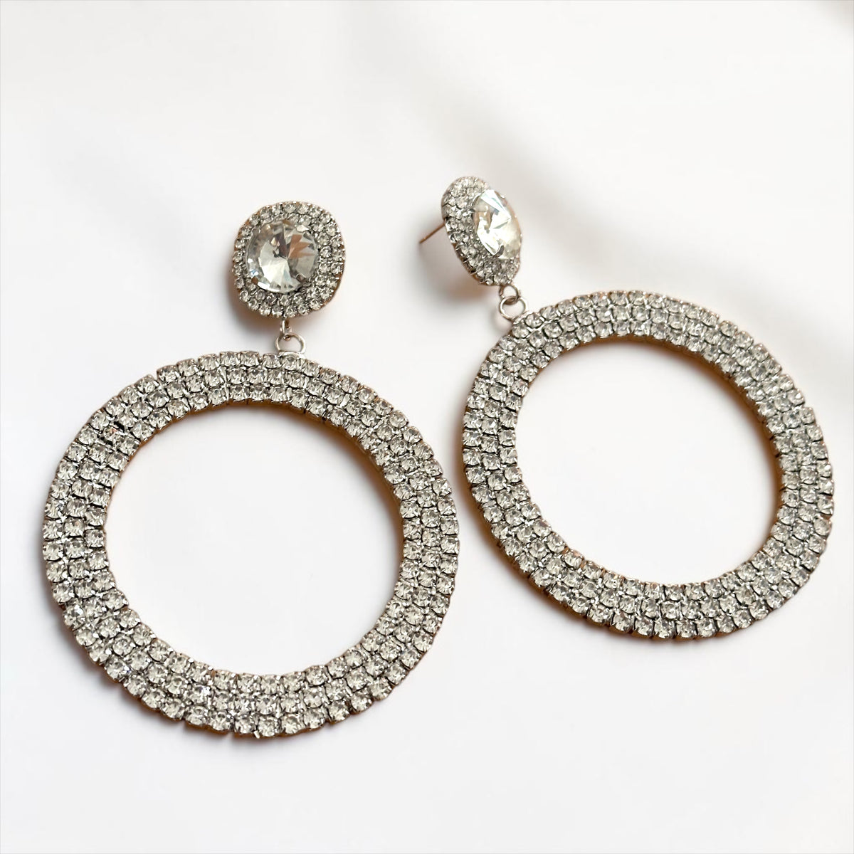 Oversized Rhinestone Hoop Statement Earrings – Silver or Gold - Fatisha Boutique
