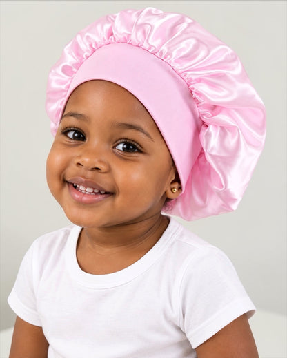 Kids Wide Band Satin Bonnet Sleep Cap – Ages 1–5 - Fatisha Boutique