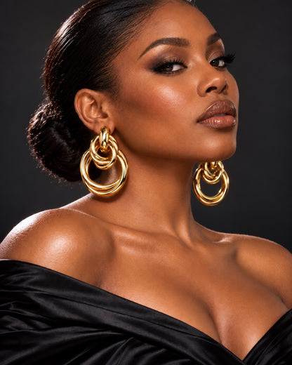 Gold & Silver Interlocking Ring Stainless Steel Earrings - Fatisha Boutique