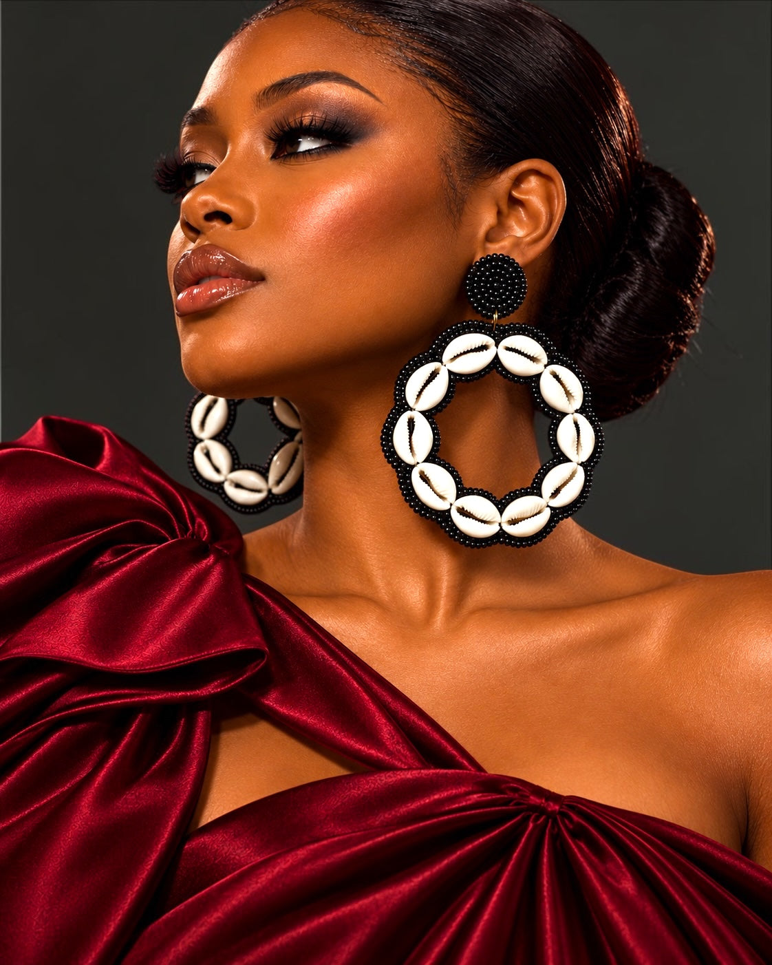 Black Handmade African Cowrie Shell Hoop Statement Earrings - Fatisha Boutique