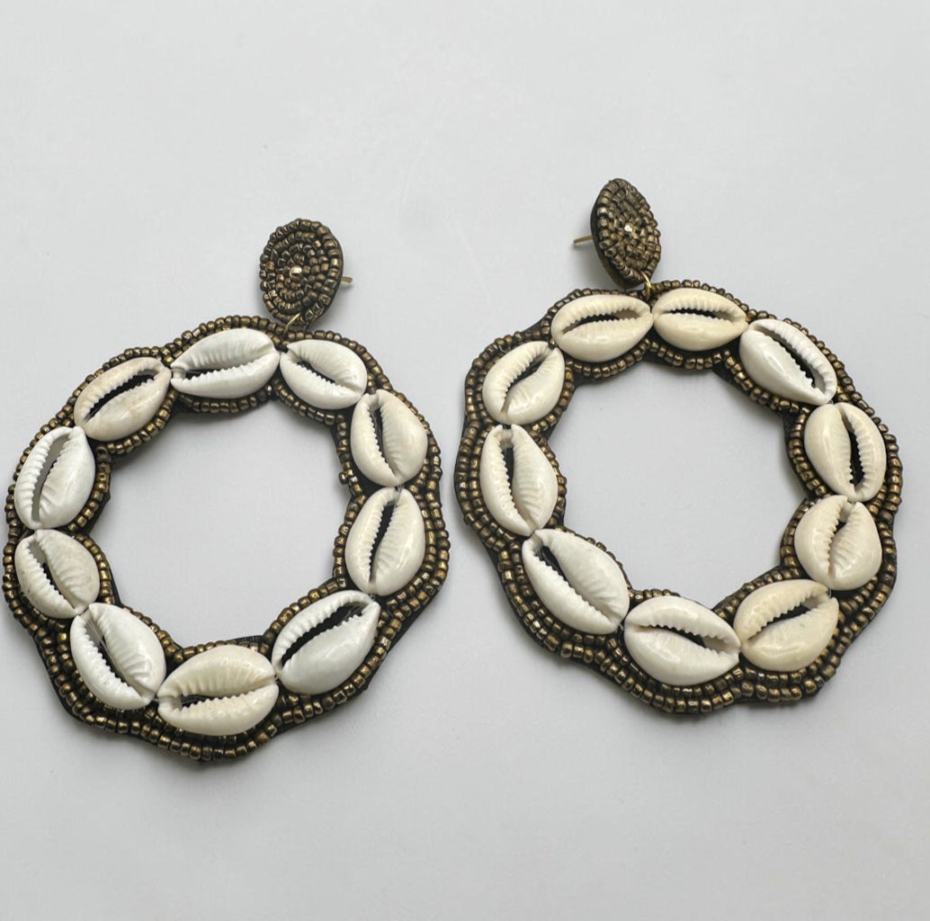 Handmade African Cowrie Shell Hoop Statement Earrings - Fatisha Boutique Fatisha Boutique