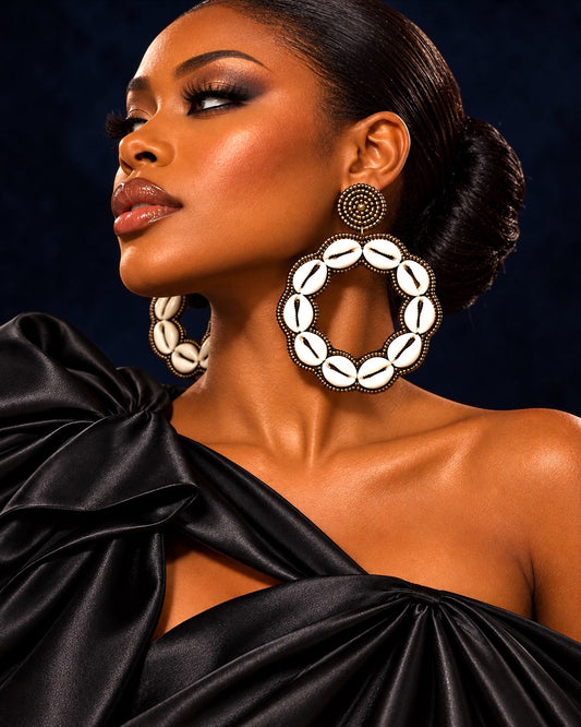 Handmade African Cowrie Shell Hoop Statement Earrings - Fatisha Boutique