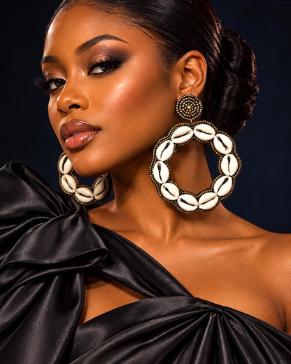 Handmade African Cowrie Shell Hoop Statement Earrings - Fatisha Boutique