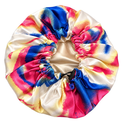 Kids Adjustable Tie-Dye Satin Silk Bonnet – Double Layer, Ages 1–5 - Fatisha Boutique