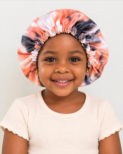 Kids Adjustable Tie-Dye Satin Silk Bonnet – Double Layer, Ages 1–5 - Fatisha Boutique