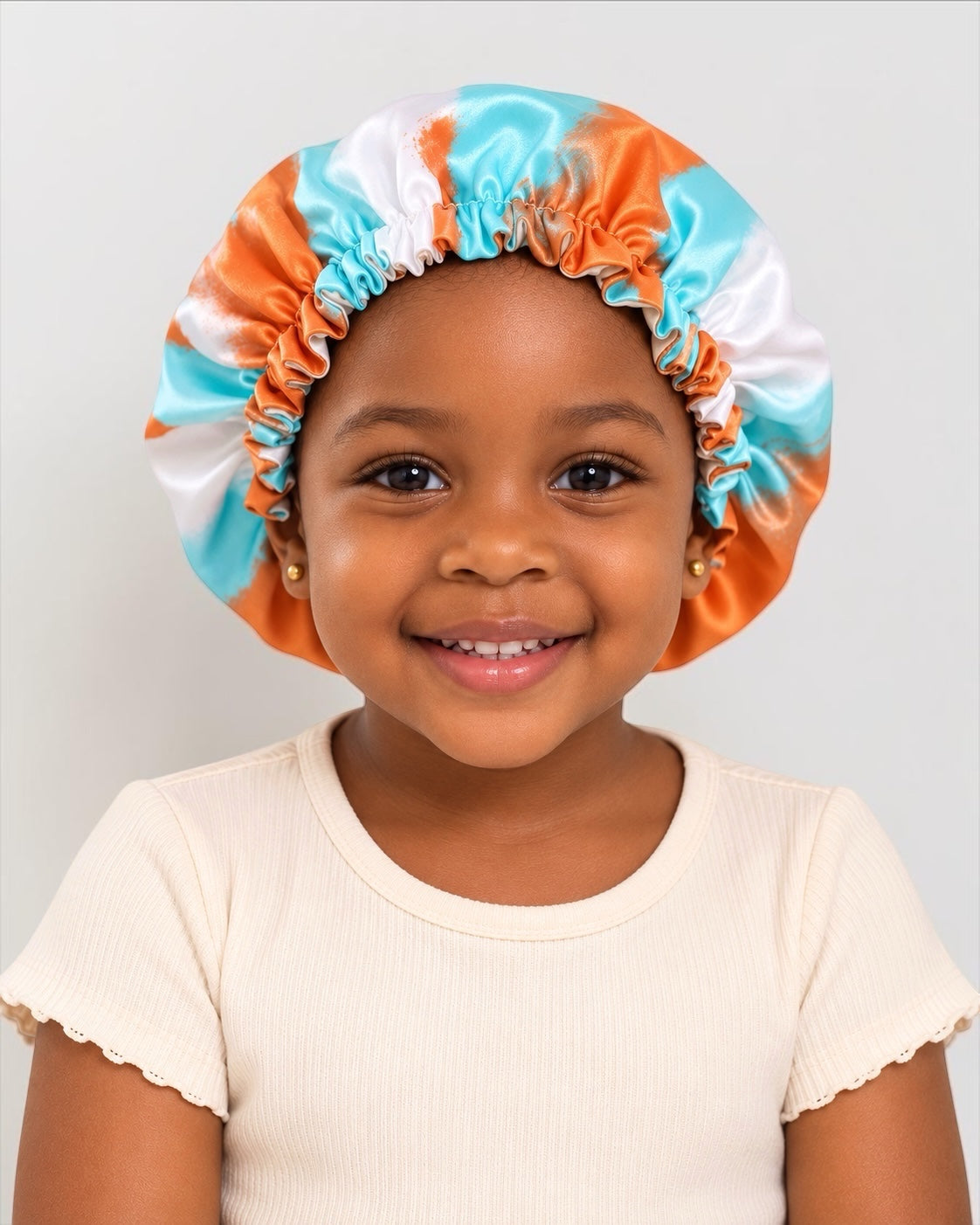 Kids Adjustable Tie-Dye Satin Silk Bonnet – Double Layer, Ages 1–5 - Fatisha Boutique