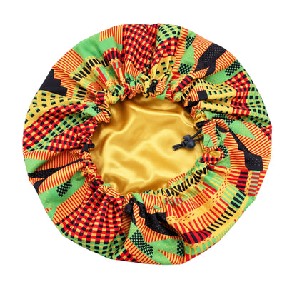 Kids Adjustable Ankara Print Satin- Silk Lined Bonnet – Ages 1–5