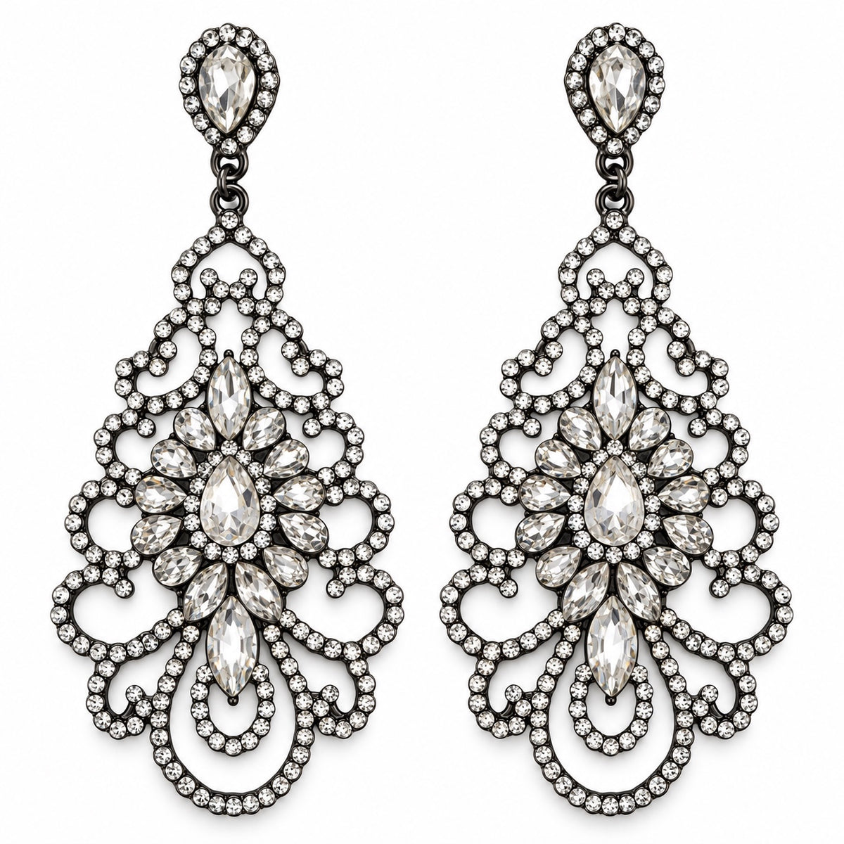 Elegant Rhinestone Chandelier Earrings – Vintage Teardrop Statement - Fatisha Boutique