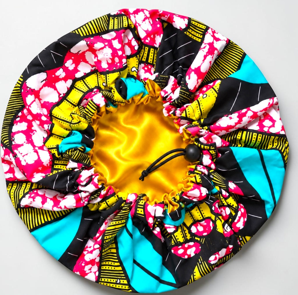 Kids Adjustable Ankara Print Satin- Silk Lined Bonnet – Ages 1–5 Fatisha Boutique
