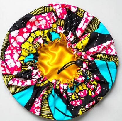 Kids Adjustable Ankara Print Satin- Silk Lined Bonnet – Ages 1–5