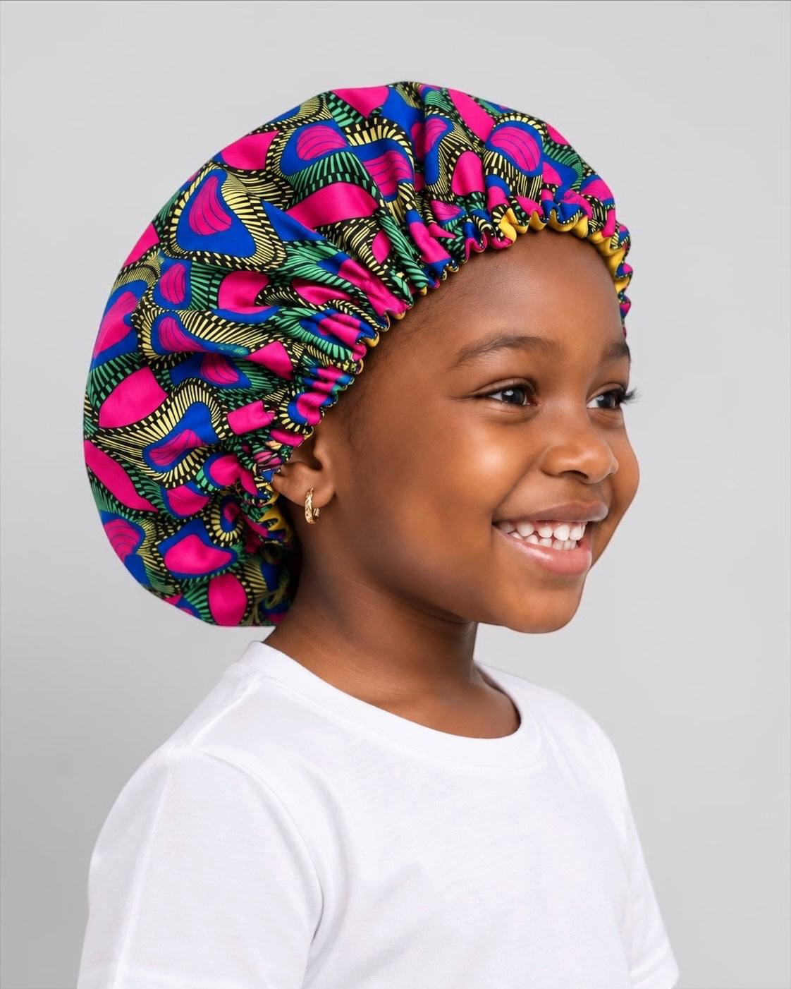 Kids Adjustable Ankara Print Satin- Silk Lined Bonnet – Ages 1–5 Fatisha Boutique