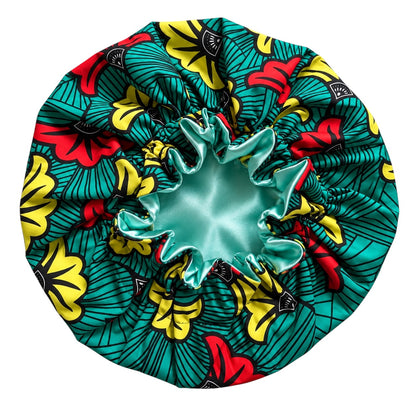 Kids Reversible Ankara Satin Silk Ruffle Bonnet – Ages 1–5 - Fatisha Boutique