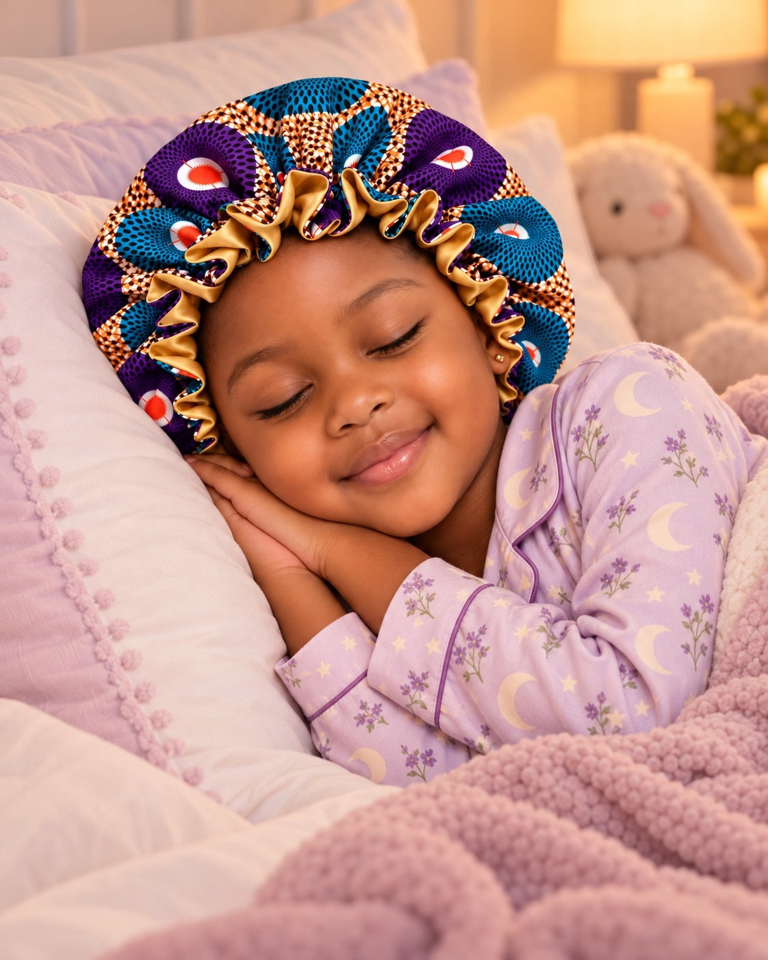 Kids Reversible Ankara Satin Silk Ruffle Bonnet – Ages 1–5 - Fatisha Boutique Fatisha Boutique
