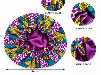Kids Reversible Ankara Satin Silk Ruffle Bonnet – Ages 1–5 - Fatisha Boutique