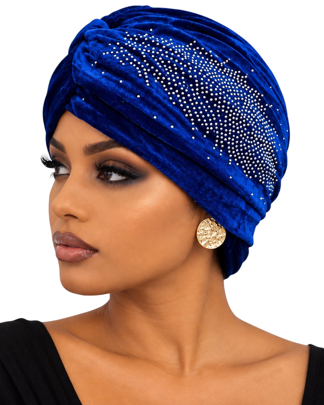 Women's Velvet Turban Cap – Pre-Tied Rhinestone Headwrap Fatisha Boutique