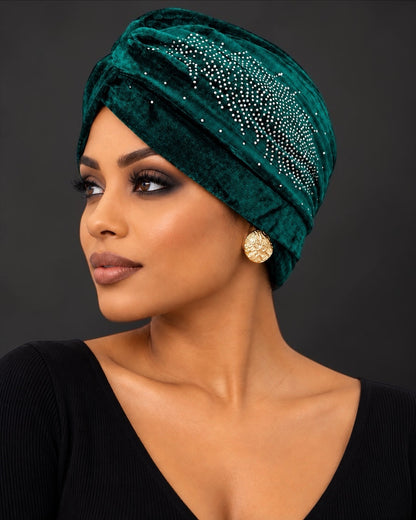 Women's Velvet Turban Cap – Pre-Tied Rhinestone Headwrap