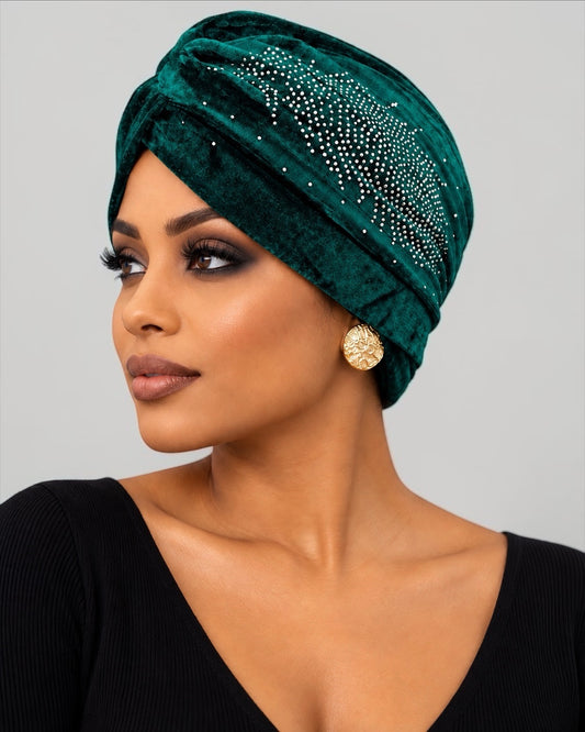 Women's Velvet Turban Cap – Pre-Tied Rhinestone Headwrap