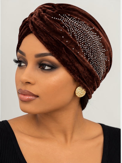 Women's Velvet Turban Cap – Pre-Tied Rhinestone Headwrap