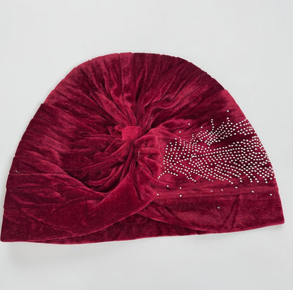 Women's Velvet Turban Cap – Pre-Tied Rhinestone Headwrap