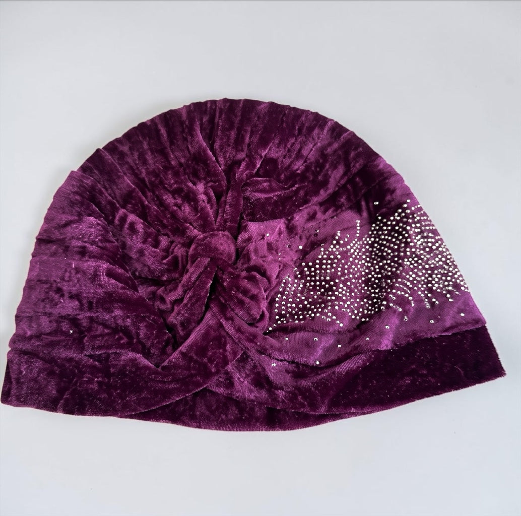 Women's Velvet Turban Cap – Pre-Tied Rhinestone Headwrap