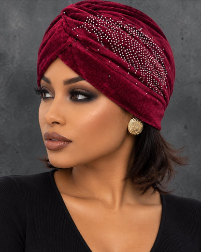 Women's Velvet Turban Cap – Pre-Tied Rhinestone Headwrap