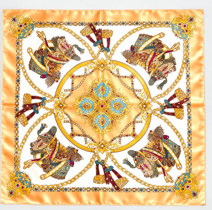 Luxury Satin Silk Scarf – Elegant Equestrian Chain Print Square Wrap for Women - Fatisha Boutique