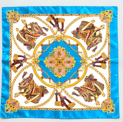 Luxury Satin Silk Scarf – Elegant Equestrian Chain Print Square Wrap for Women - Fatisha Boutique