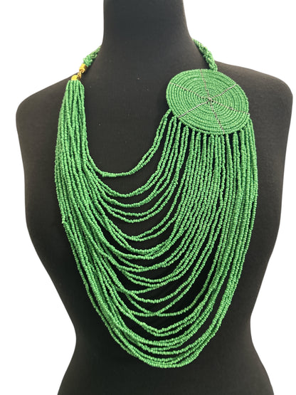 Authentic African Multilayer Beaded Disc Statement Necklace - Fatisha Boutique