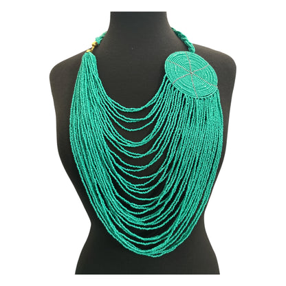Authentic African Multilayer Beaded Disc Statement Necklace - Fatisha Boutique