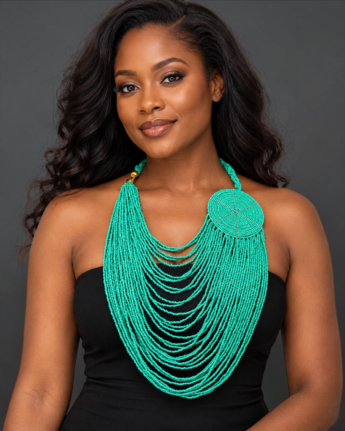 Authentic African Multilayer Beaded Disc Statement Necklace - Fatisha Boutique