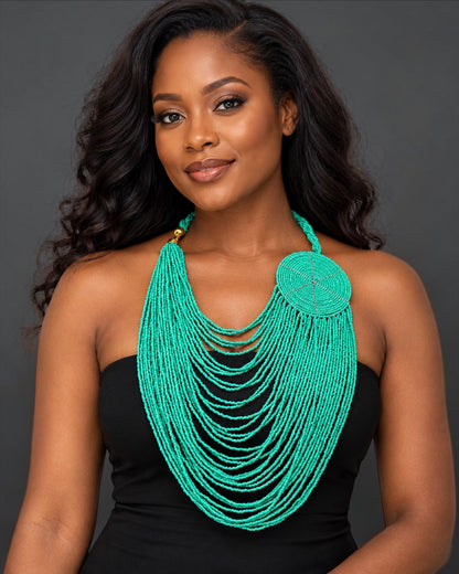 Authentic African Multilayer Beaded Disc Statement Necklace - Fatisha Boutique