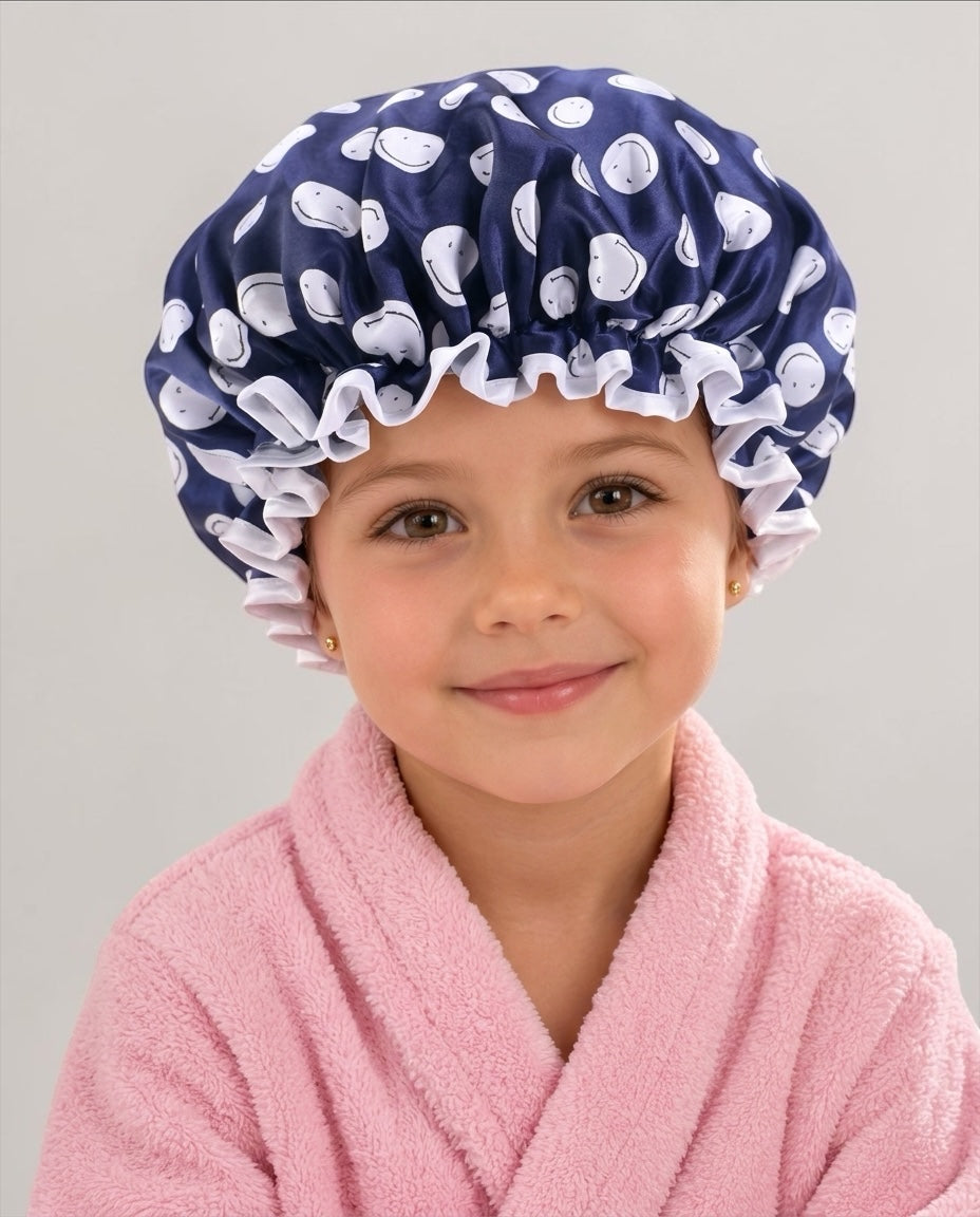 Kids Satin Silk Shower Cap – Waterproof Bonnet with Ruffled Edges (Ages 1–6) - Fatisha Boutique Fatisha Boutique