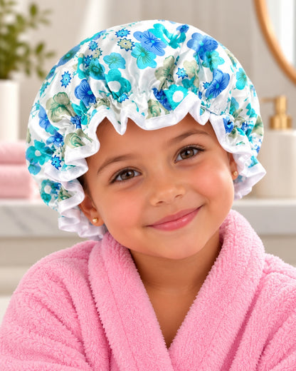 Kids Satin Silk Shower Cap – Waterproof Bonnet with Ruffled Edges (Ages 1–6) - Fatisha Boutique