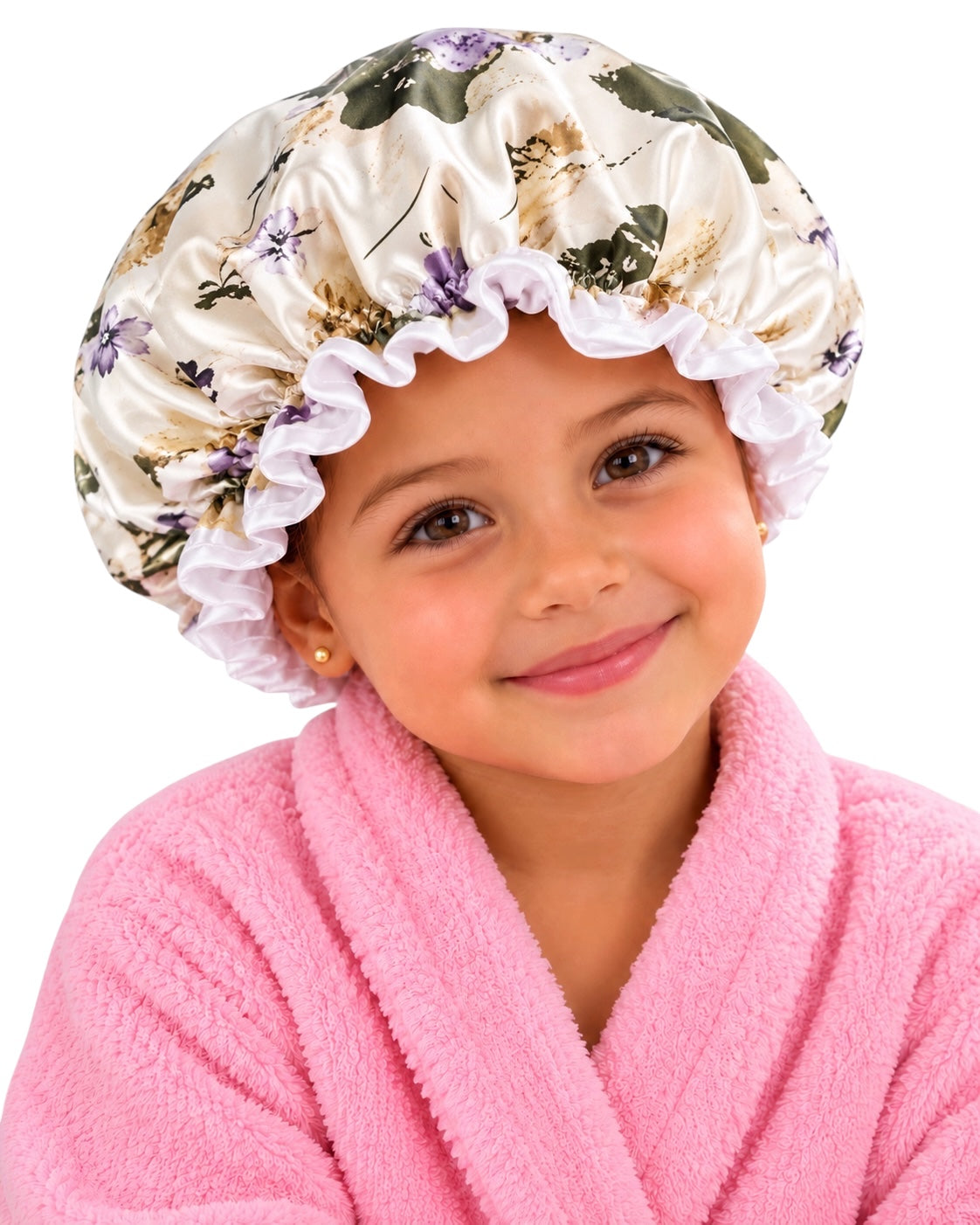 Kids Satin Silk Shower Cap – Waterproof Bonnet with Ruffled Edges (Ages 1–6) - Fatisha Boutique