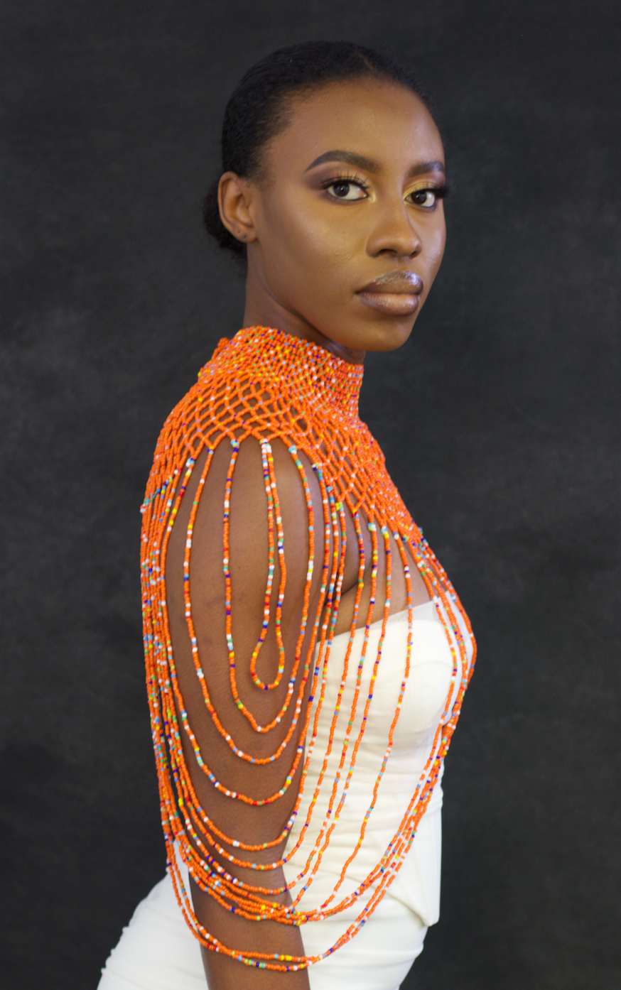 Orange Authentic Maasai Zulu Ethnic Beaded Collar Shoulder Body Jewellery