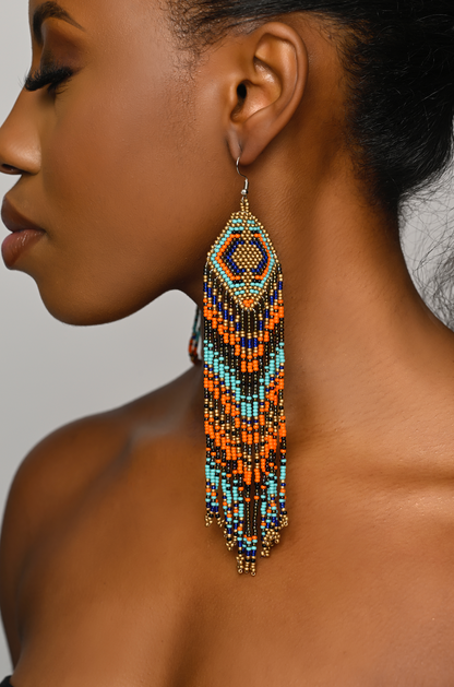Extra Long Elegant Authentic African Tribal Ethnic Native Dangle Earrings