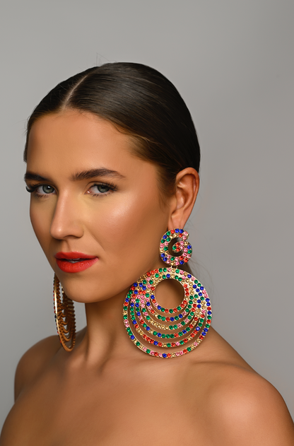 Extra Large Luxury Glamorous Crystal Rhinestones Statement Stud Earrings