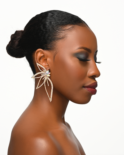 Luxury Crystal Rhinestones Flower Shape Designed Statement Stud Earrings