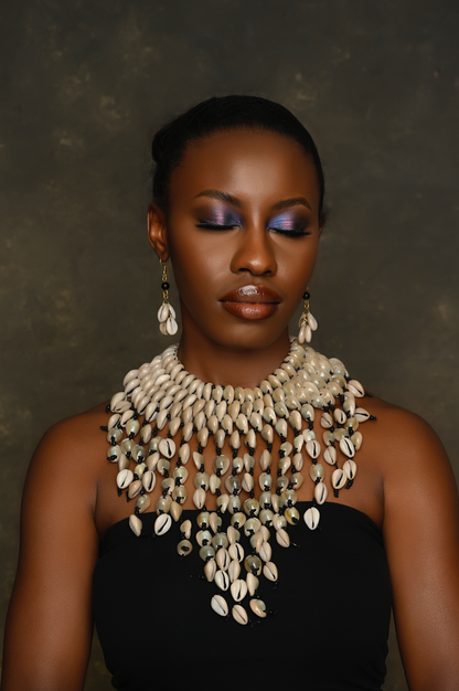 Authentic African Statement Ethnic Cowrie Sea Shell Beaded Tassels Collar Necklace
